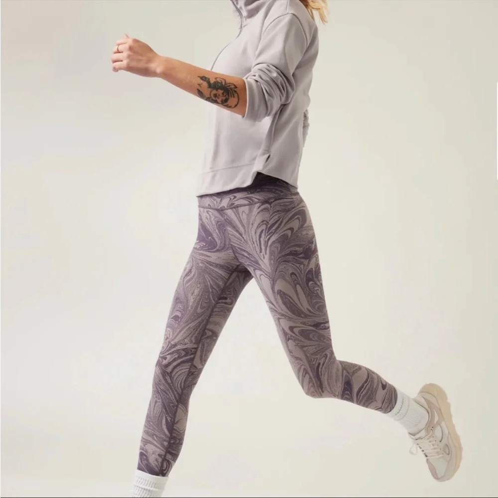 Athleta Transcend 7/8 Sumi Marble Violet Purple Crop Tight Leggings - Picture 3 of 6
